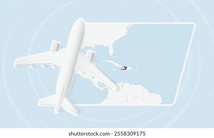 Haiti Travel Illustration with Plane and National Flag. Ideal for travel agencies, promotional materials, or geographic content related to Haiti.