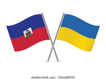 Haiti and Ukraine crossed flags. Haitian and Ukrainian flags on white background. Vector icon set. Vector illustration.