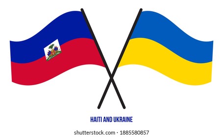 Haiti and Ukraine Flags Crossed And Waving Flat Style. Official Proportion. Correct Colors.