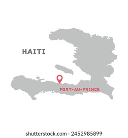 Haiti vector map illustration, country map silhouette with mark the capital city of Haiti inside. Map of Haiti vector drawing. Filled version illustration isolated on white background.