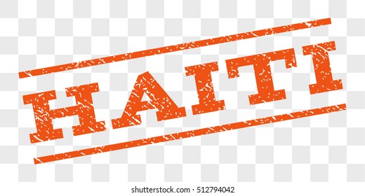 Haiti watermark stamp. Text caption between parallel lines with grunge design style. Rubber seal stamp with dirty texture. Vector orange color ink imprint on a chess transparent background.