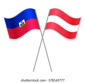 Haitian and Austrian crossed flags. Haiti combined with Austria isolated on white. Language learning, international business or travel concept.