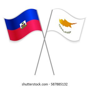 Haitian and Cypriot crossed flags. Haiti combined with Cyprus isolated on white. Language learning, international business or travel concept.