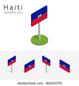 Haitian flag (Republic of Haiti), vector set of isometric flat icons, 3D style, different views. Editable design elements for banner, website, presentation, infographic, poster, map, collage. Eps 10