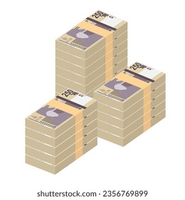 Haitian Gourde Vector Illustration. Haitian money set bundle banknotes. Paper money 250 HTG. Flat style. Isolated on white background. Simple minimal design.