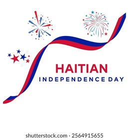 Haitian Independence Day to celebrate on January 1st. Haitian flag flying on white background. Happy Independence Day with celebration elements.