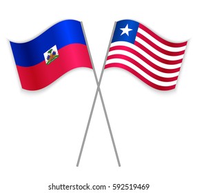 Haitian and Liberian crossed flags. Haiti combined with Liberia isolated on white. Language learning, international business or travel concept.