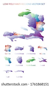 Regiones haitianas de polos bajos. Mapa poligonal de Haití con regiones. Mapas geométricos para su diseño. Encantadora ilustración vectorial.