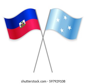 Haitian and Micronesian crossed flags. Haiti combined with Micronesia isolated on white. Language learning, international business or travel concept.