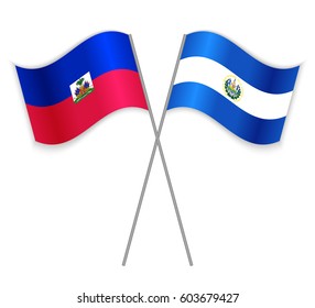 Haitian and Salvadoran crossed flags. Haiti combined with El Salvador isolated on white. Language learning, international business or travel concept.