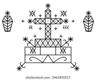 Das haitianische Vorabendsymbol von Baron Samedi, dem tiefsten Geist des Todes, der dafür verantwortlich ist, die Seelen und die Toten in das Jenseits zu führen.