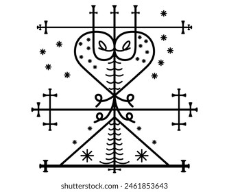 The Haitian Veve symbol of Maman Brigitte, the loa spirit of the dead and guardian of cemeteries.