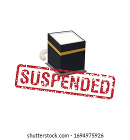 Hajj 2020 Suspended Seal Stamp. Kaaba in Mecca Holy City, Saudi Arabia. Vector Illustration. Icon and Logo.