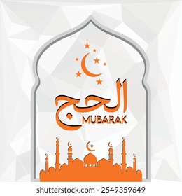Hajj arabic calligraphy on masjid background greeting card template for social media post