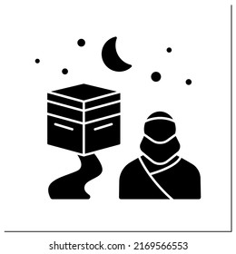 Hajj glyph icon. Muslim pilgrimage to Mecca in Saudi Arabia. Journey to sacred place. Holidays calendar concept. Filled flat sign. Isolated silhouette vector illustration