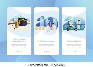 Hajj guide app onboarding screen user interface kit vector illustration