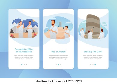 Hajj guide app onboarding user interface kit vector ilustración