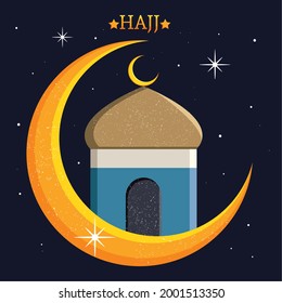 Hajj illustration with mosque and crescent