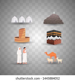 Hajj Illustration Set, Icon Infographic Of Pilgrimage Illustration