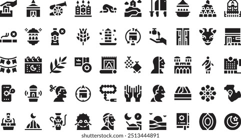 Iconos de peregrinación islámica Hajj Colección de iconos vectoriales de alta calidad con trazo editable. Ideal para Profesional y Proyectos Creativos.