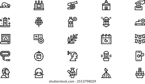 Iconos de peregrinación islámica Hajj Colección de iconos vectoriales de alta calidad con trazo editable. Ideal para Profesional y Proyectos Creativos.