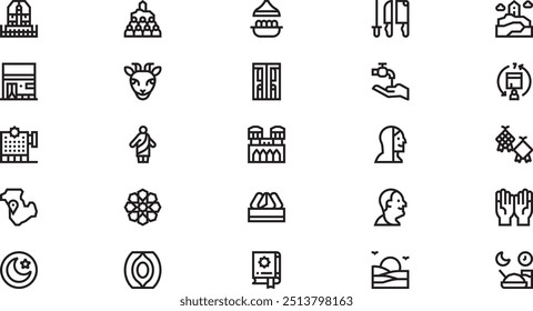 Iconos de peregrinación islámica Hajj Colección de iconos vectoriales de alta calidad con trazo editable. Ideal para Profesional y Proyectos Creativos.