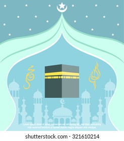 Hajj Kaaba and Mosque Eid Mubarak islamic calligraphy