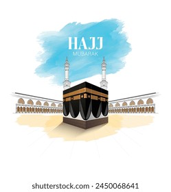 HADSCH. Kaaba Vektorgrafik für Hadsch Mabroor in Mekka Saudi Arabien. Hadsch Mabrour und das Heilige Mekka Gruß islamische Illustration Hintergrund.  Muslimische Menschen beten in Hadsch