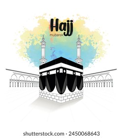 HAJJ. Kaaba Vector for Hajj Mabroor in Mecca Saudi Arabia. Hajj Mabrour And The Holy Mecca Greeting Islamic Illustration Background.  Muslim people are praying in Hajj