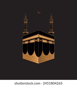HAJJ. Kaaba Vector for Hajj Mabroor in Mecca Saudi Arabia. Hajj Mabrour And The Holy Mecca Greeting Islamic Illustration Background.  Muslim people are praying in Hajj