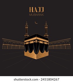 HAJJ. Kaaba Vector for Hajj Mabroor in Mecca Saudi Arabia. Hajj Mabrour And The Holy Mecca Greeting Islamic Illustration Background.  Muslim people are praying in Hajj.islamic background 