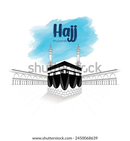 HAJJ. Kaaba Vector for Hajj Mabroor in Mecca Saudi Arabia. Hajj Mabrour And The Holy Mecca Greeting Islamic Illustration Background.  Muslim people are praying in Hajj