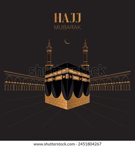 HAJJ. Kaaba Vector for Hajj Mabroor in Mecca Saudi Arabia. Hajj Mabrour And The Holy Mecca Greeting Islamic Illustration Background.  Muslim people are praying in Hajj.islamic background 