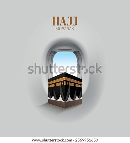 HAJJ. Kaaba Vector for Hajj Mabroor in Mecca Saudi Arabia. looking through plane window enjoying Beautiful Kaaba vector banner design for Hajj in Saudi Arabia. Hajj Mabrour and eid al adha mubarak