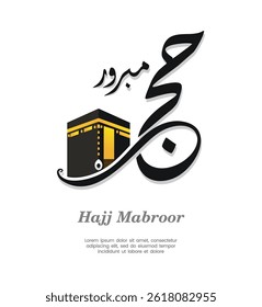 Hajj Mabroor Arabic calligraphy with Kaaba vector illustration – Islamic greeting background