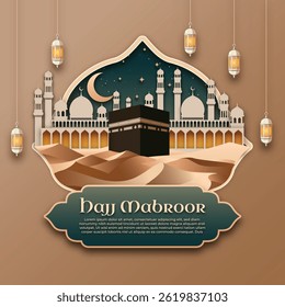 Hajj Mabroor Greeting Background. for greeting cards, brochures, posters and banners. Modern style with some 3d elements objects.