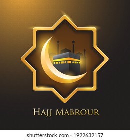 Hajj Mabrour background with Kaaba, crescent and lantern. Vector