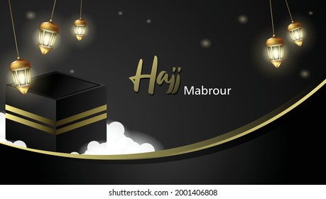 Hajj Mabrour background with Kaaba and lantern, banner template vector illustration