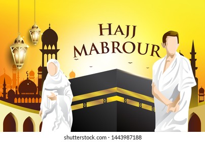 Hajj Mabrour background with Kaaba, man and woman Hajj Character