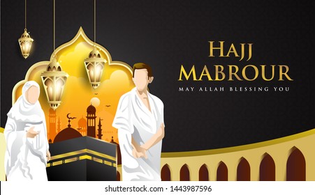 Hajj Mabrour background with Kaaba, man and woman Hajj Character