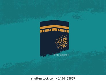 Hajj Mabrour background with kaabah and arabic calligraphy is spelled ''Hajj Mabrour'' which means ''An accepted pilgrimage . Blue islamic occasions eid ul adha or eid ul fitr