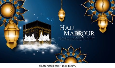 Hajj Mabrour background with Kaabah illustration and light islamic