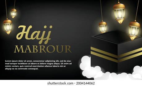 hajj mabrour banner template with ka'bah and shining lantern, vector illustration