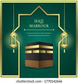 Hajj Mabrour illustration with Kaaba gold and black background