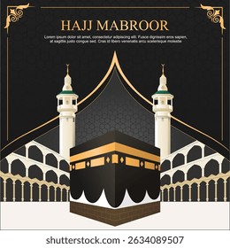 hajj mabrour Islamic event pilgrimage to Mecca, Saudi Arabia. kaaba building. eid al adha mubarak. vector illustration