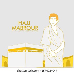Hajj Mabrour is mean peace with pray background with Kaaba, man and woman Hajj Character vector illustration in eps10