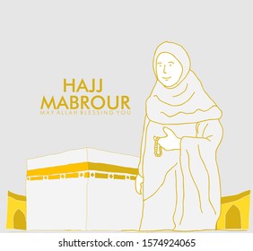 Hajj Mabrour is mean peace with pray background with Kaaba, man and woman Hajj Character vector illustration in eps10