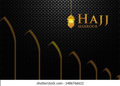 Hajj Mabrour with traditional lantern and mosque pattern texture islamic background.