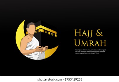 Hajj mabrour and umrah design template banner isolated on black background