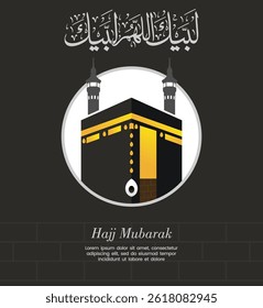 Hajj Mubarak arabic calligraphy with kaaba vector illustration islamic greeting background